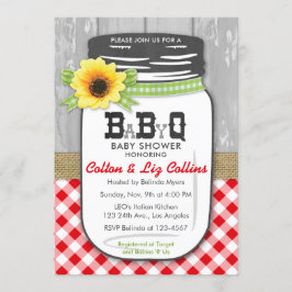 BBQ Mason Jar Baby shower Invitation Red & Green Kaart