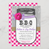 BBQ Mason Jar Baby shower Uitnodiging Roze & Paars (Voorkant / Achterkant)