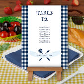  BBQ Navy Blue Gingham Wedding Zitplaatsen Kaart