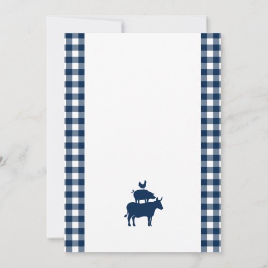  BBQ Navy Blue Gingham Wedding Zitplaatsen Kaart (Achterkant)