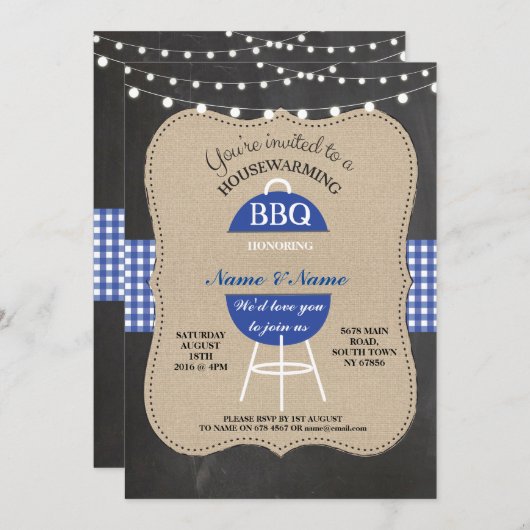 BBQ New Home Sweet HouseWarming Chalk Board Invite Kaart (Voorkant / Achterkant)