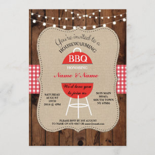 BBQ New Home Sweet HouseWarming Rustic Wood Invite Kaart