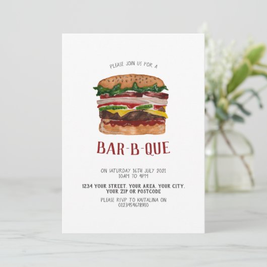 BBQ nodigt gigantische burger uit Kaart (Staand voorkant)