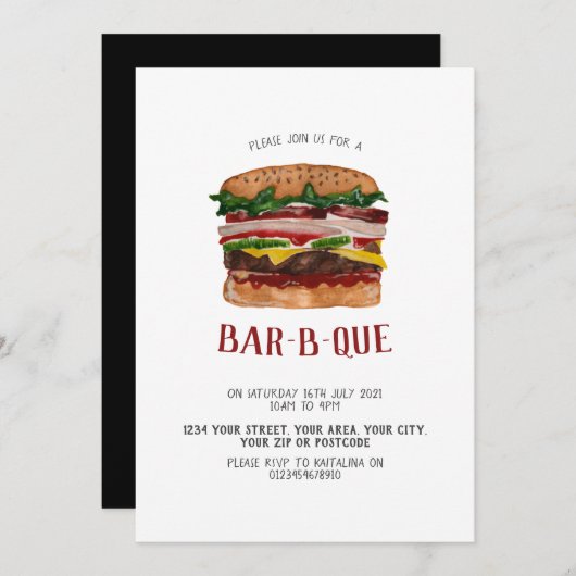 BBQ nodigt gigantische burger uit Kaart (Voorkant / Achterkant)