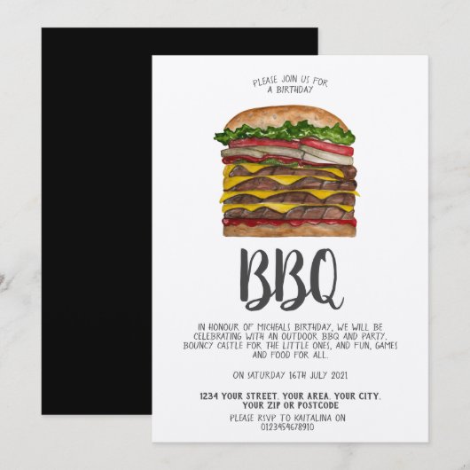 BBQ nodigt gigantische burger uit Kaart (Voorkant / Achterkant)