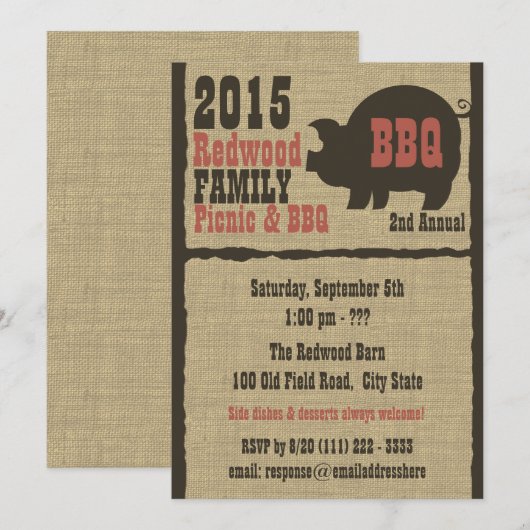 BBQ of Varkensgebraden rustieke Burlap Kaart (Voorkant / Achterkant)