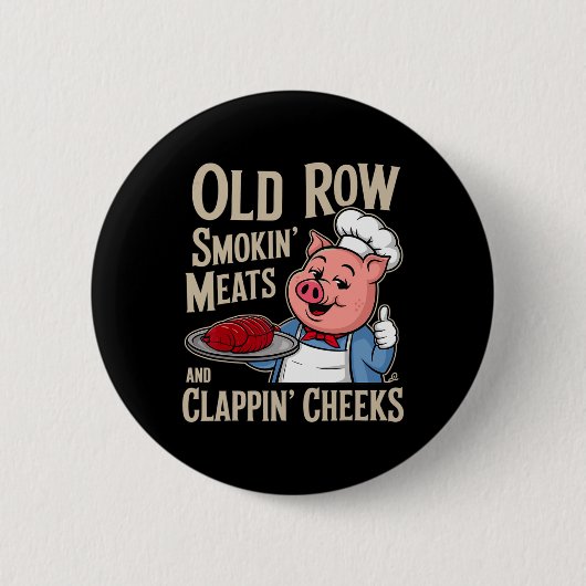 Bbq Old Row Smoking Meats And Clappin Cheeks  Ronde Button 5,7 Cm (Voorkant)