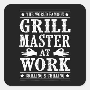 BBQ-overs   Wereldberoemde grilmeester op het werk Vierkante Sticker