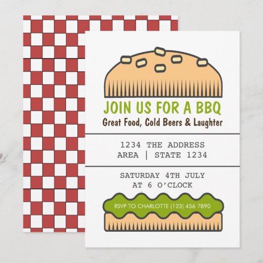 BBQ Party Big Burger Bun Kaart (Voorkant / Achterkant)