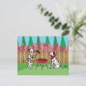 BBQ Party Dalmatians Hollyhock Flowers Cartoon Pos Briefkaart (Staand voorkant)