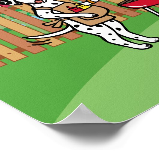 BBQ Party Dalmatians Hollyhock Flowers Cartoon Poster (Hoek)