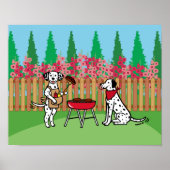 BBQ Party Dalmatians Hollyhock Flowers Cartoon Poster (Voorkant)
