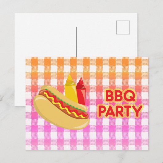 BBQ Party Gingham Tablecloth Hot Dog Conditions Briefkaart (Voorkant / Achterkant)