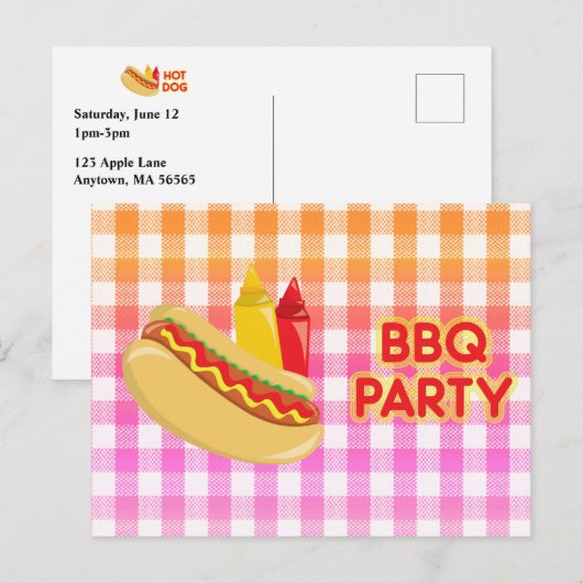 BBQ Party Hot Dog specerijen Aankondigingskaart (Voorkant / Achterkant)