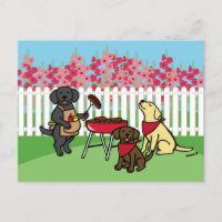 BBQ Party Labradors Hollyhock Flowers