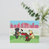 BBQ Party Labradors Hollyhock Flowers Briefkaart (Staand voorkant)