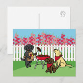 BBQ Party Labradors Hollyhock Flowers Briefkaart (Voorkant / Achterkant)