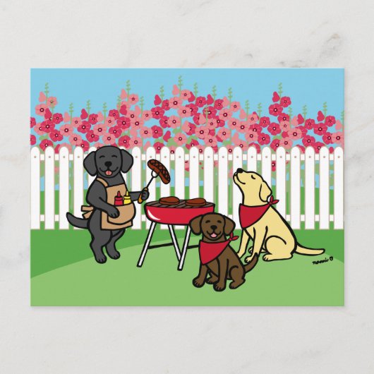 BBQ Party Labradors Hollyhock Flowers Briefkaart (Voorkant)