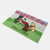 BBQ Party Labradors Hollyhock Flowers Deurmat (Schuin)
