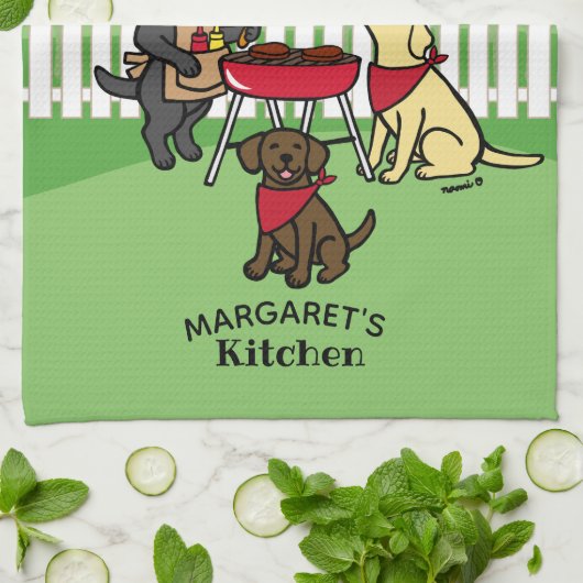 BBQ Party Labradors Hollyhock Theedoek (Gevouwen)
