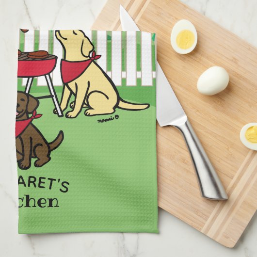 BBQ Party Labradors Hollyhock Theedoek (Quarter Fold)