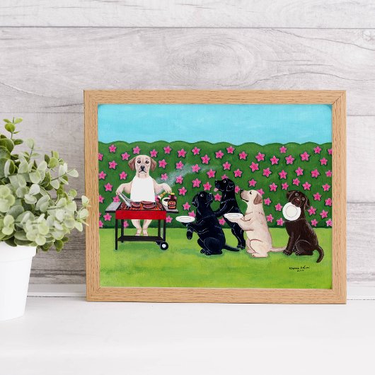 BBQ Party Labradors in de Azalea Garden Artwork Poster
