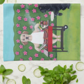 BBQ Party Labradors in de Azalea Garden-handdoek Theedoek (Gevouwen)