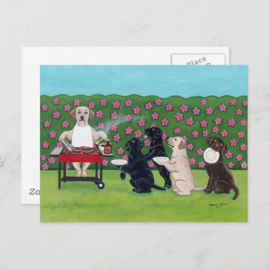 BBQ Party Labs in de Azalea Garden Briefkaart (Voorkant / Achterkant)