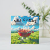 BBQ Party Met Grillen Hot Dogs Kaart (Staand voorkant)