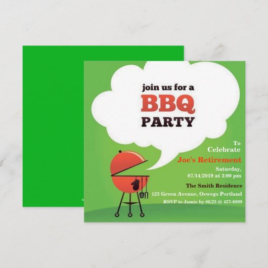 BBQ Party on Lawn of Backyard Custom Invitation Kaart (Voorkant / Achterkant)
