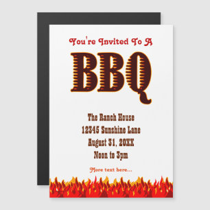 BBQ Party Red Flames Custom Invitation Magnet Magnetische Uitnodiging