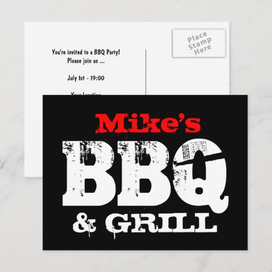 BBQ party uitnodiging briefkaarten | Gepersonalise (Voorkant / Achterkant)
