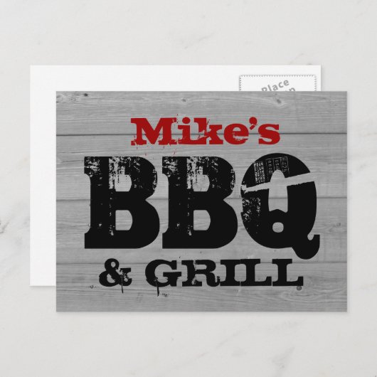 BBQ party uitnodiging briefkaarten | Houten paneel (Voorkant / Achterkant)