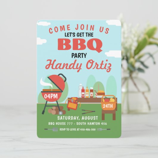 BBQ Party Uitnodiging verjaardag (Staand voorkant)