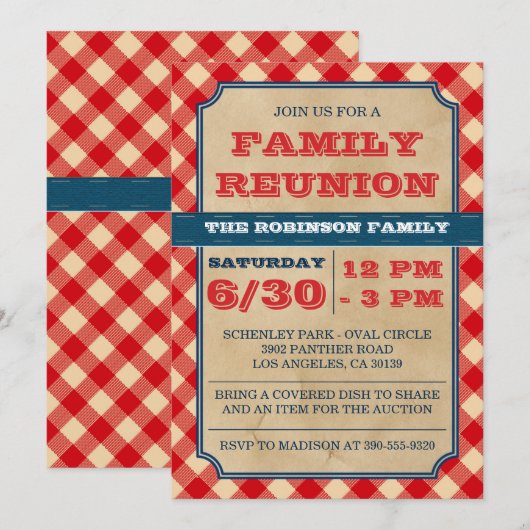 BBQ picknick rustieke familie reünie uitnodiging (Voorkant / Achterkant)