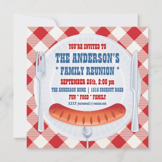 BBQ PICKNICK UITNODIGING FAMILIE-ONTMOETING (Voorkant)