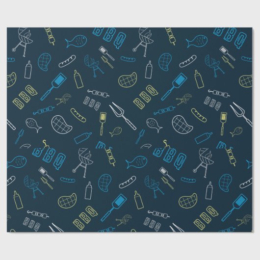 BBQ Pictogrammen Patroon Grillen Gereedschap Vlees Cadeaupapier (Vlak)