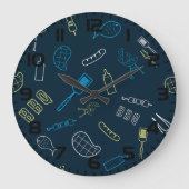 BBQ Pictogrammen Patroon Grillen Gereedschap Vlees Grote Klok (Voorkant)