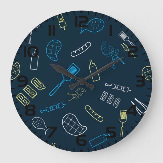 BBQ Pictogrammen Patroon Grillen Gereedschap Vlees Grote Klok (Voorkant)