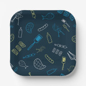 BBQ Pictogrammen Patroon Grillen Gereedschap Vlees Papieren Bordje (Voorkant)