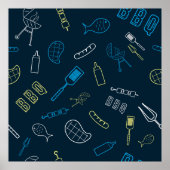 BBQ Pictogrammen Patroon Grillen Gereedschap Vlees Poster (Voorkant)