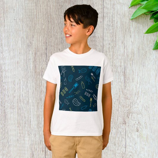 BBQ Pictogrammen Patroon Grillen Gereedschap Vlees T-shirt