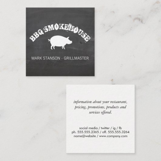 BBQ/Pig/Chalk Achtergrond Vierkante Visitekaartje (Voorkant / Achterkant)