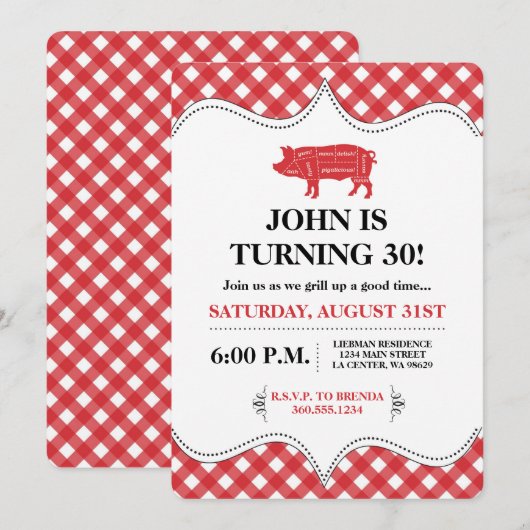 BBQ Pig Party Kaart (Voorkant / Achterkant)