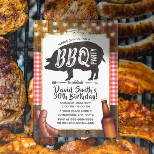 BBQ Pig Roast Birthday Party Rustic Barn Wood Kaart