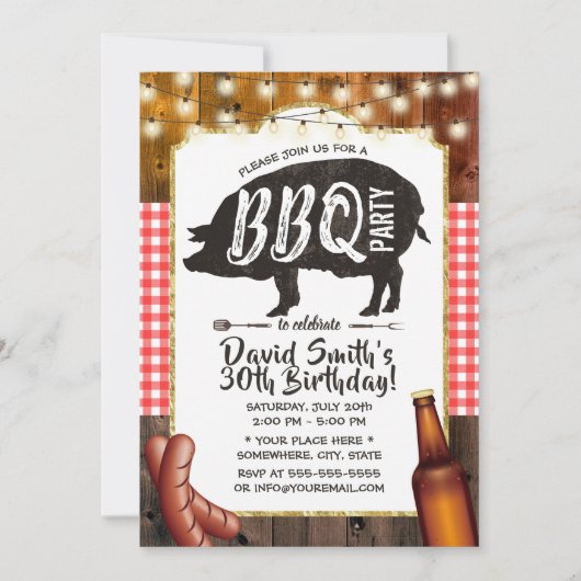 BBQ Pig Roast Birthday Party Rustic Barn Wood Kaart (Voorkant)