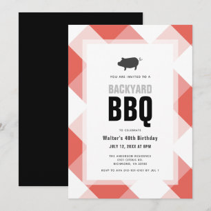 BBQ Pig Roast Red Gingham Adult Birthday Kaart