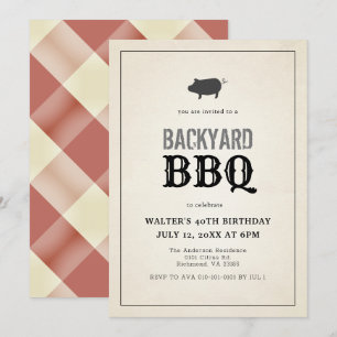 BBQ Pig Roast  Red Gingham Adult Birthday Kaart