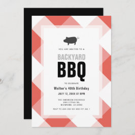 BBQ Pig Roast Red Gingham Volwassen Verjaardag Kaart