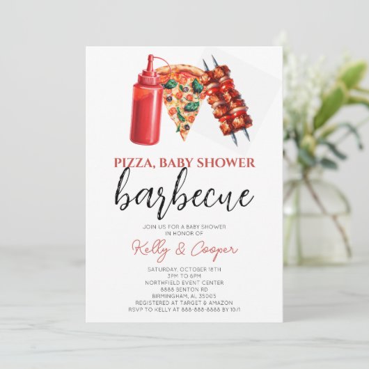 BBQ Pizza geslacht natuurlijk baby shower Kaart (Staand voorkant)